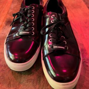 Karl Lagerfeld Glossy Black Sneakers with White Soles